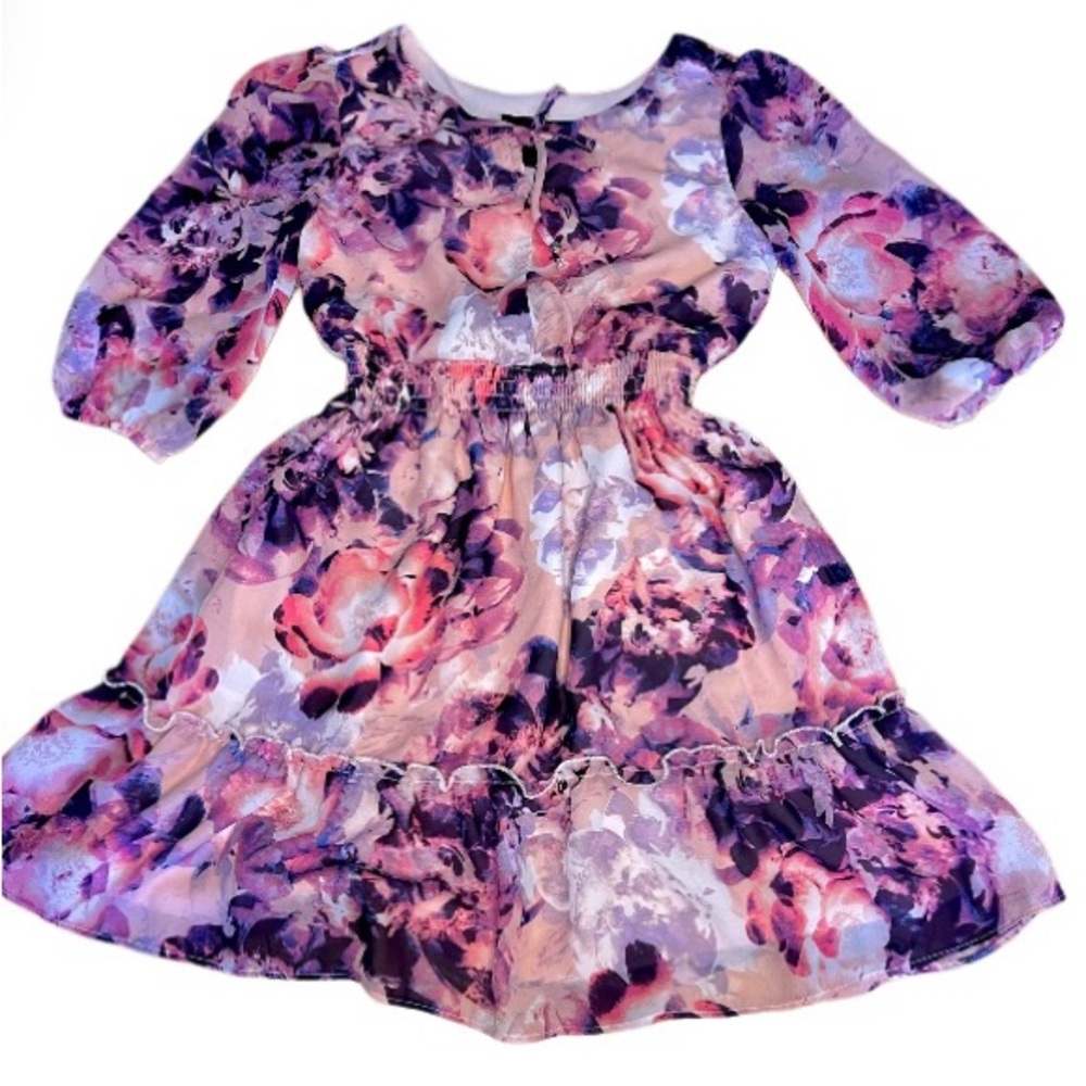 Floral Kids Dress in Purple and Pink